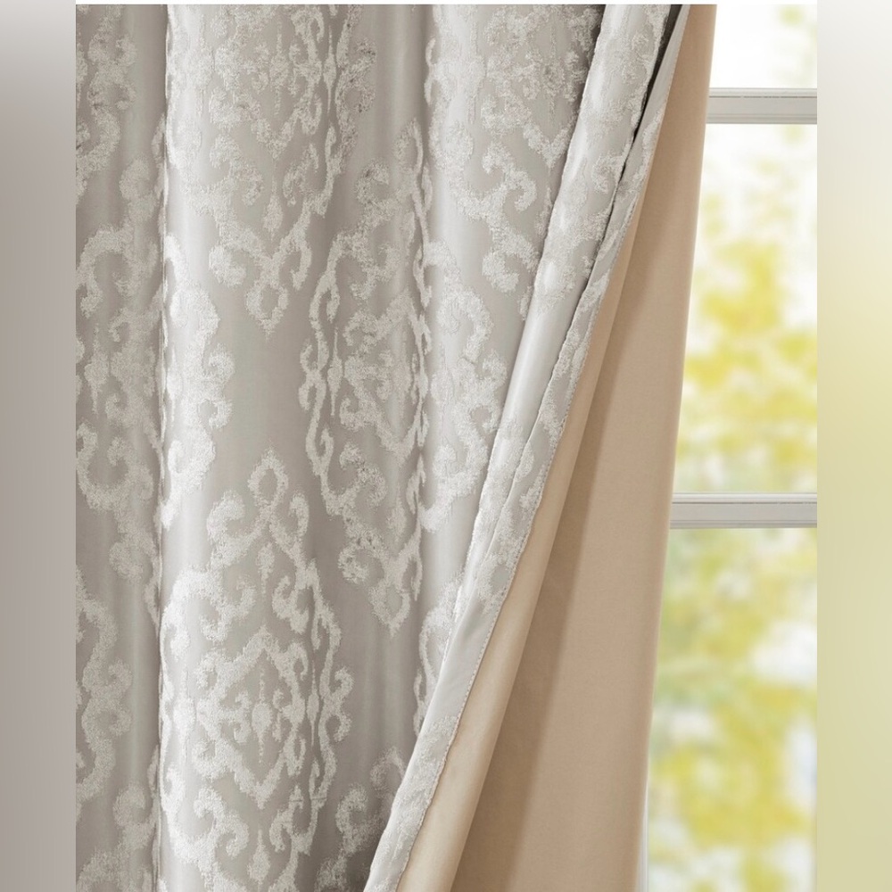 SunSmart Mirage Knitted Jacquard Total Blackout Grommet Window Curtain Panels - Picture 2 of 6